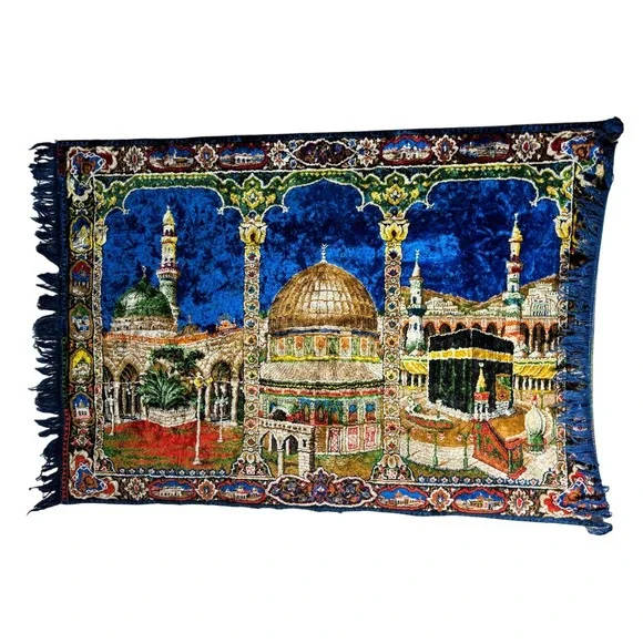 Wall Decor | Vintage Large Blue Prayer Rug Islamic Holy Kaaba Mecca ...